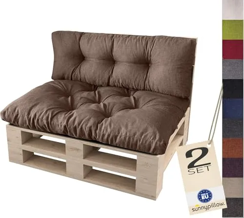 sunnypillow Palettenkissen 2er Set für Palettenmöbel - 120 x 80 cm - Braun - Genießen Sie höchsten Komfort mit den SunnyPillow Palettenkissen. Ideal für Garten und Terrasse, bieten sie eine bequeme Sitz- und Rückenunterstützung. Pflegeleicht und langlebig, perfekt für entspannte Stunden im Freien.