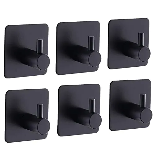 Gooandi Handtuchhaken Ohne Bohren 6 Stück Haken Selbstklebend, Wandhaken Türhaken Badezimmerhaken Klebehaken matt, Ideal Für Badzimmer Toilette Küche (Schwarz)