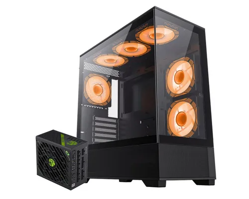 GAMEMAX Gaming-Gehäuse VISTA AB Midi-Tower schwarz mit GX-1050 PRO Netzteil - Elegantes Gaming-Gehäuse mit vorinstallierten ARGB-Lüftern und Platz für große Grafikkarten. Inklusive leistungsstarkem GX-1050 PRO Netzteil für optimale Energieeffizienz und Kühlung.