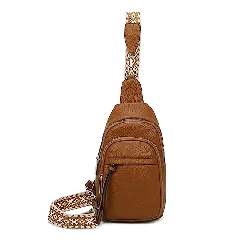 OBC Damen Bodybag Sling Tasche Rucksack Gürteltasche Crossbag Crossover Schultertasche Crossbody Brusttasche Umhängetasche Cognac
