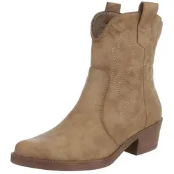Ital-Design Modische Cowboy-Stiefel für Damen - Westernstiefelette in Hellbraun mit stilvollem Blockabsatz, ideal für modebewusste Frauen und vielseitig kombinierbar.
