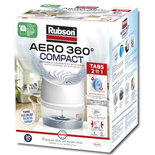 Rubson AÉRO 360° Luftentfeuchter für Badezimmer, Luftentfeuchter und Kondensation, 1 Gerät + 1 Nachfüllpackung mit 450 g
