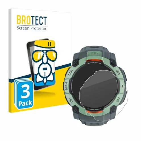 BROTECT 3 Stück Schutzglas für Garmin Instinct 3 AMOLED/Solar (45 mm) Schutzfolie Panzer Folie Glas[Extrem Kratzfest, Anti-Fingerprint, Ultra-]