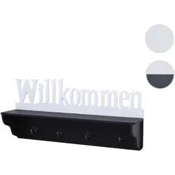 Wandgarderobe HWC-D41 Willkommen, Garderobe Regal, 4 Haken massiv 30x60x13cm ~ schwarz/weiß