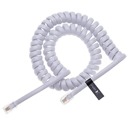 RJ10 Telefon Telefonkabel Blei geschweift Gefederter Spiral-Hörerdraht 2 Meter Kompatibel mit Festnetz Telefone AT&T, Cisco, NEC, ROLM, ITT, TI (Weiß)