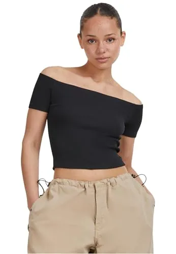 Urban Classics Damen T-Shirt Ladies Organic Off Shoulder Rib Tee, Schulterfreies T-Shirt für Frauen, Bio-Baumwolle, erhältlich in vielen Farben, Größen XS-5XL