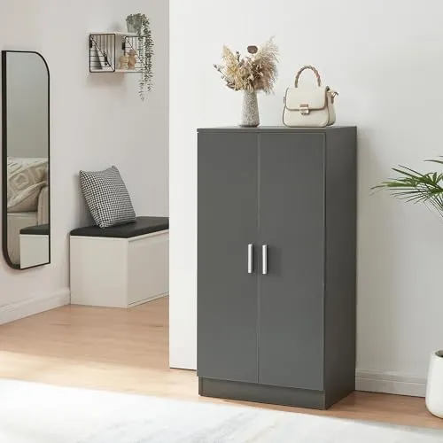 [en.casa] Schuhschrank Notribontaa – 2-türiger Schuhregal für 14 Paar Schuhe - Schuhschrank für 14 Paar Schuhe mit 7 Ablageflächen, elegantes Design für einen aufgeräumten Flur und pflegeleichte Oberfläche für einfache Reinigung.