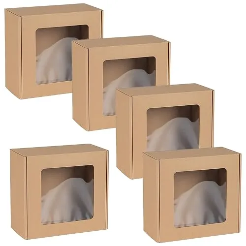 Quadratische Design-Box mit Fenster, Geschenkbox, 20 x 20 x 10 cm, 5 Stück