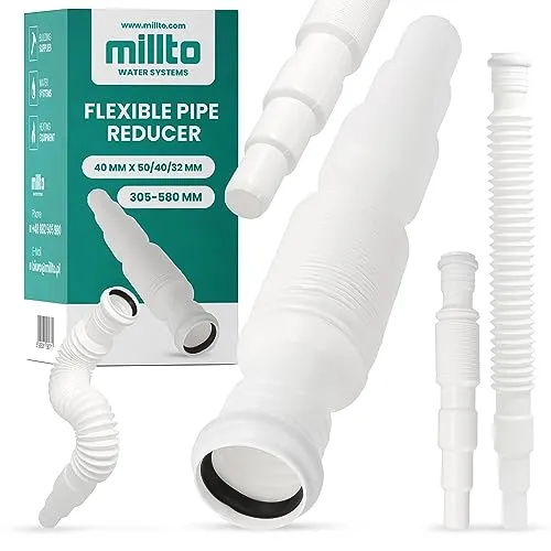 Millto™ Flexibler Rohrreduzierer 40 x 50/40/32 mm Sanitärarmaturen Reduzierrohr-Verlängerung Abflussverbinder mit Muffe Langlebiges HDPE Polyethylen Beschädigungssicherer Kanalsystem Anschluss