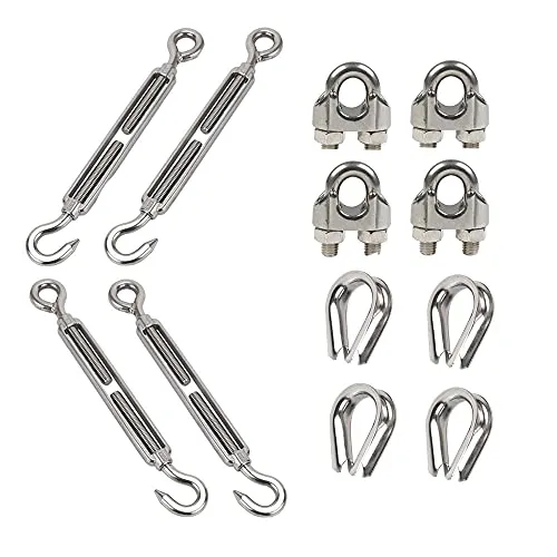 Pamtns Bügelformklemme 3mm Spannschloss Kausche Kabelgeländer Kits Spanner-Set Drahtspanner Spannschloss Drahtseilklemme M3 Seilspanner Drahtseil Kauschen Edelstahl 3 mm 12 Stück