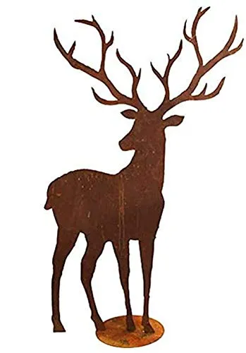 Dekofigur im Rost Design Hirsch groß, 100 cm - Rostfigur für den Garten, Gartendeko