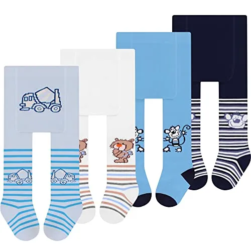 L&K-II 4er Pack Babystrumpfhose Strumpfhose für Baby Jungen mit Hund Löwen Affen Bären und Auto Motiv 2760B 68-74