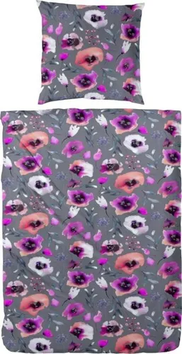 Vario Bettwäsche Renforce Floral grau, 135 x 200 cm  Bettwäsche