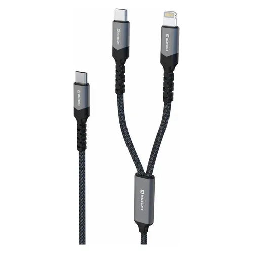 Produktbild Swissten 2in1 Ladekabel USB-C/USB-C + Lightning 100W 1.5m schwarz