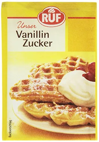 RUF Vanillin-Zucker glutenfrei und vegan, 10 x 8 g - Vanillezucker für süße Köstlichkeiten, ideal für Schlagsahne, Cremes und Weihnachtsgebäck; glutenfrei und vegan, perfekt für Allergiker und bewusste Genießer.
