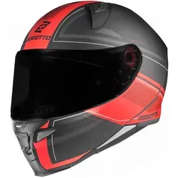 Bogotto FF110 Cinder Helm, schwarz-rot, Größe L für Männer - Motorradhelm mit kratzfestem Visier, vorbereitet für Pinlockscheibe und selbsttönendes Visier – ideal für Sicherheit und Komfort auf der Straße.