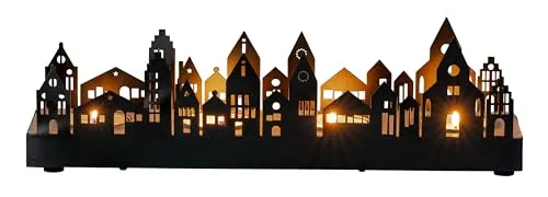 levandeo Teelichthalter Schwarz Natur Metall Haus Stadt Tischdeko Kerzenhalter Teelichtset Advent Deko Wohndeko