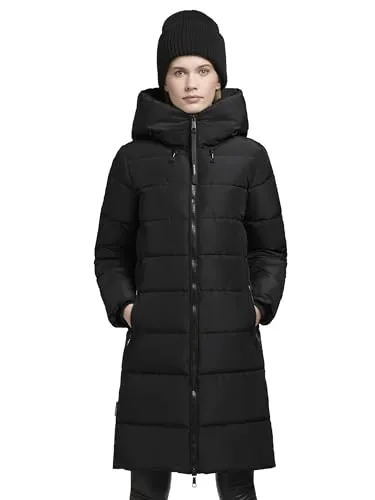 khujo Damen Wintermantel Jilias 5 - Schwarz - XS - Damen-Mantel mit hochschließender Kapuze, elastischen Bündchen und großen Reißverschlusstaschen - ideal für kalte Wintertage.