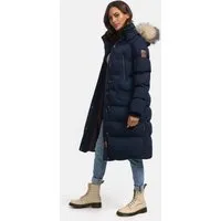 MARIKOO lange Damen Winterjacke - warmer Parka gesteppt mit Kapuze B890 - Funktionsjacken: Trendige und wasserabweisende Steppjacke mit abnehmbarer Kapuze und Kunstfellkragen, ideal für kühle Temperaturen.