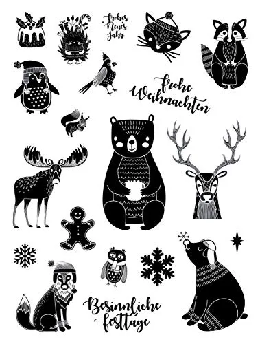 Stempelset Weihnachten - Weihnachtsstempel Set - 21 verschiedene Stempel - 21 Clear Stamps auf A5