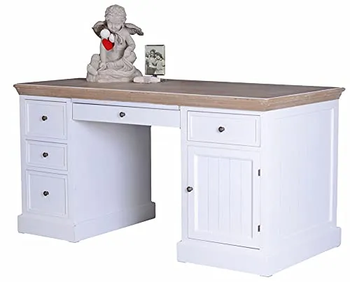 Schreibtisch Shabby Chic - Weißer Computertisch mit Unterschrank - Schreibtische & Computermöbel, stilvolles Design im Landhausstil mit praktischen Schubfächern und viel Stauraum, ideal für Kinder, Jugendliche und Erwachsene.