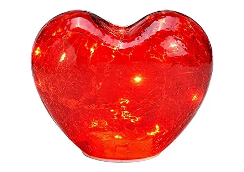 Deko Herz mit 20er LED mit Timer aus Glas in Rot, 18x15x11 cm