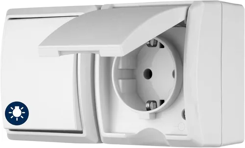 REV AquaForm, Steckdose - A/W Schalterkombi, IP44, einpolig, Aufputz, weiß NEU