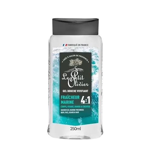 LE PE OLIVIER - Duschgel für Herren 4 in 1 – Meeresfrische – Körper Gesicht, Bart & Haar – frischer & belebender Duft – reinigt sanft – pH-neutral für die Haut – hergestellt in Frankreich – 250 ml