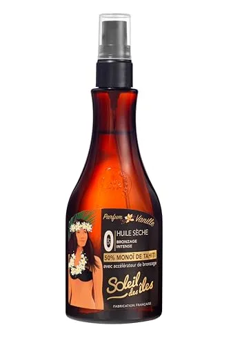 Soleil des Isles | Trockenbräunungsöl mit Monoï-Tahiti, 100 % natürlich, Vanilleduft, Bräunungsbeschleuniger, hergestellt in Frankreich