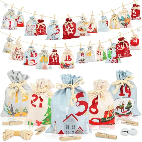 Adventskalender Stoff 24 Weihnachtskalender Kinder DIY 2024 - Adventskalender aus Stoff, ideal für kreative DIY-Projekte und unvergessliche Vorfreude auf Weihnachten für Kinder.