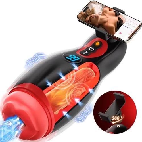 6-in-1 Masturbieren für Männer, 360°Handyhalter & Realistische Mundöffnung Masturbator mit 9 Saugen 9 Vibration, Elektrischer Penis Vibrator Sex Spielzeug für die Männer Blowjob mit App-Steuerung