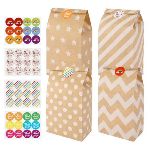 Kraftpapiertüten, Geschenkverpackungstüten, enthalten 48 Aufkleber, papiertüten braun, geeignet für Kindergeburtstagsgeschenke, Weihnachtsgeschenke Papiertüten 20