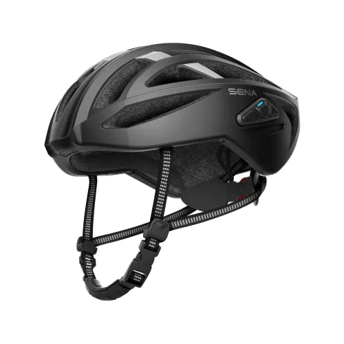 Sena R2 EVO Rennradhelm - Matt-schwarz, Größe S - Fahrradhelm mit Mesh Intercom für Kommunikation, integrierten Lautsprechern und Bluetooth-Konnektivität. Mit LED Rücklicht für verbesserte Sichtbarkeit und Steuerung per Sprachbefehl.