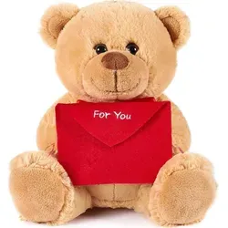 Brubaker Teddy Plüschbär mit Umschlag Rot - for You - 25 cm - Teddybär Plüschteddy Kuscheltier Schmusetier - Braun Hellbraun