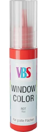 VBS Window Color 20ml wasserbasiert, wasserverdünnbar, wasserfest, lichtecht, geruchsneutral, Linerflasche, Fensterdekorationen Malfarbe Farbe Bastelfarbe Rot