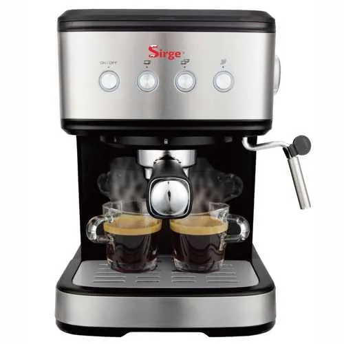 Sirge LussyO Manuelle Espressomaschine für Mahlen und Pads, Espressokanne, 15 bar, 1 l, 1140 W, Schwarz