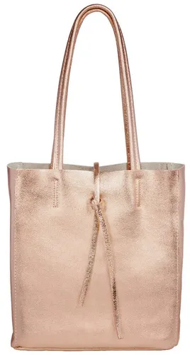 Caspar Schultertasche CLASSIC LINE - Mittelgroße Leder Shopper Damen Tasche - Modell No.814 - Elegante, handgefertigte Schultertasche aus 100% Echtleder in roségold metallic. Perfekt für den Alltag, leicht und unempfindlich. Ideal für stilbewusste Frauen.