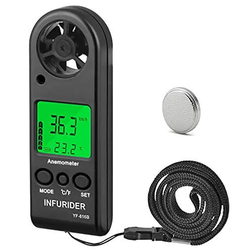INFURIDER Windmesser,Digital Anemometer Handheld Windmessgerät Wind Speed Meter Gauge Air Flow Geschwindigkeit für Windgeschwindigkeitsmesser Lufttemperatur mit Hintergrundbeleuchtung Chill MAX AVG