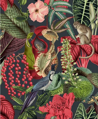 GranDeco Amazon Dschungel Tapete mit exotischen Tieren in rot von Grandeco Tapete