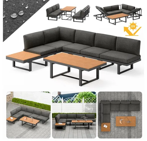 Mucola Garten-Essgruppe mit Liegefunktion - Essgruppe aus wetterfestem Aluminium, ideal für Garten und Terrasse. Mit 5-fach verstellbaren Rückenlehnen und abnehmbaren, waschbaren Kissen für höchsten Komfort.