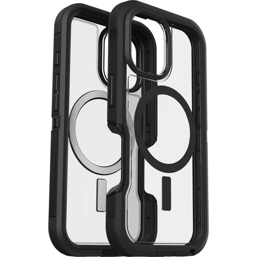 OtterBox Defender Series XT MagSafe Hülle für iPhone 16 - stoßfest und ultra-robust, 7X Militärstandard getestet, transparent schwarz, optimaler Schutz und MagSafe-Kompatibilität