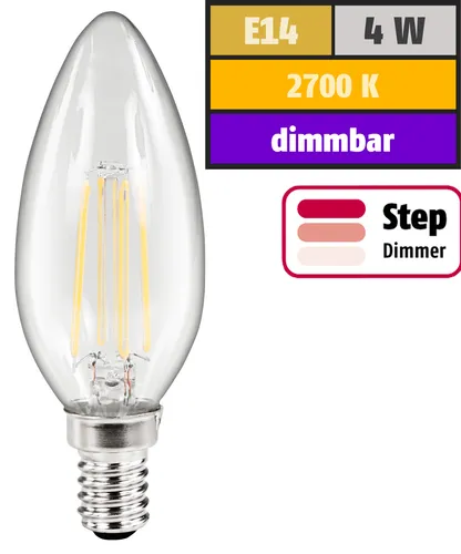 LED Filament Kerzenlampe McShine ''Filed'', E14, 4W, 440lm, warmweiß,