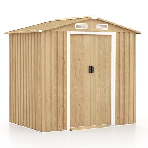 GOPLUS Metall Gerätehaus mit Pultdach 2,34 m² - Praktisches Gartenhaus mit 3,9 m³ Stauraum für Werkzeuge und Geräte. Robuste Stahlkonstruktion mit abschließbaren Doppelschiebetüren und einfacher Montage dank Bodenfundament und Handschuhen.
