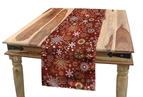 ABAKUHAUS Weihnachten Tischläufer, Schneeflocken, Esszimmer Küche Rechteckiger Dekorativer Tischläufer, 40 x 225 cm, Gelb Weiß Rot