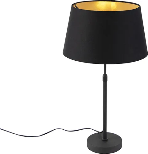 QAZQA Moderne Tischlampe schwarz mit goldfarbenem Schirm – Parte I - Verleihe deinem Raum mit der eleganten Parte Tischlampe einen klassischen Touch! Höhenverstellbar für individuelle Lichtakzente und dimmbar für stimmungsvolle Atmosphäre. Ideal für Wohnzimmer und Schlafzimmer.