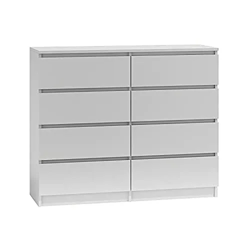 3E 3xEliving.com Kommode mit 8 Schubladen in Weiß 120 cm