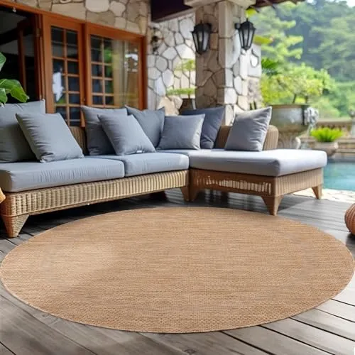 Carpettex Outdoor Teppich Wetterfest 120 cm Rund Sisal Optik Beige - Ideal für Balkon, Garten, Terrasse und als Küchenteppich - Draußen Teppich Waschbar, Flachgewebe, Wasserfest, Pflegeleicht