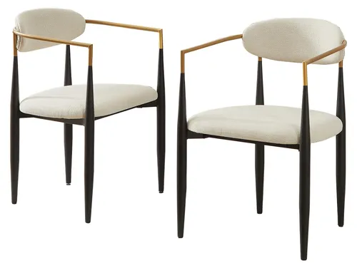 Esszimmerstühle 2er Set mit Beige Polsterung und Schwarz-Gold Metallrahmen