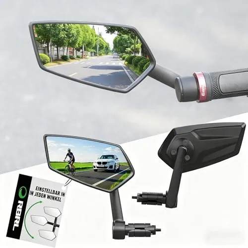 RBRL Fahrradspiegel für Lenker – Extra großes Echtglas, 360° einstellbar, bruchfest & vibrationsarm