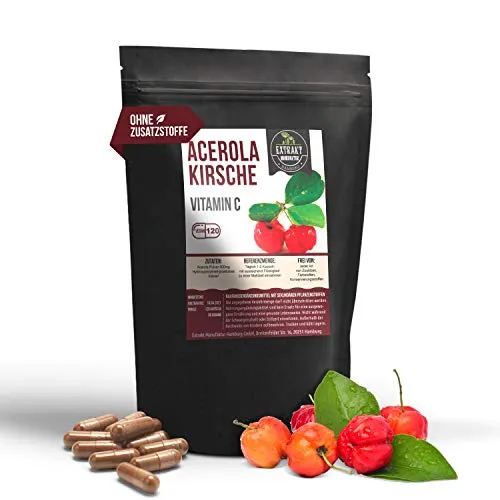 Acerola 120 Kapseln | 500mg pro Kapsel | natürliches & unbehandeltes Vitamin C | vegan & ohne Zusätze (120)